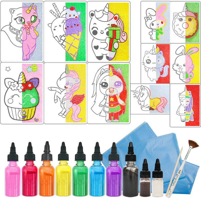 12 in 1 Sand Art Pictures Craft Kit – Color Sand Painting Set – Sticker Mosaic Art for Kids