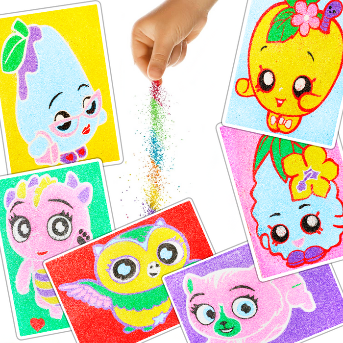 6 in 1 Sand Art Pictures – Color Splash Peel & Stick Sand Art Kit for Kids – Fruits & Animals Design