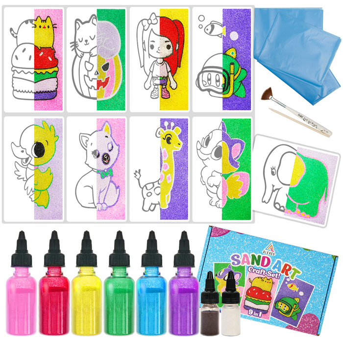 9 in 1 Sand Art Pictures – Color Splash Sand Painting Kit – Creative Animals & Fruits Set