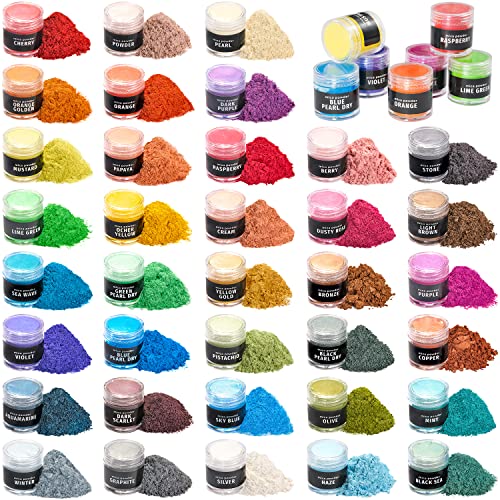 Mica Powder - 36 Colors Set Jars 0.1 oz - For Soap Making, Epoxy Resin