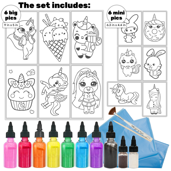 12 in 1 Sand Art Pictures Craft Kit – Color Sand Painting Set – Sticker Mosaic Art for Kids