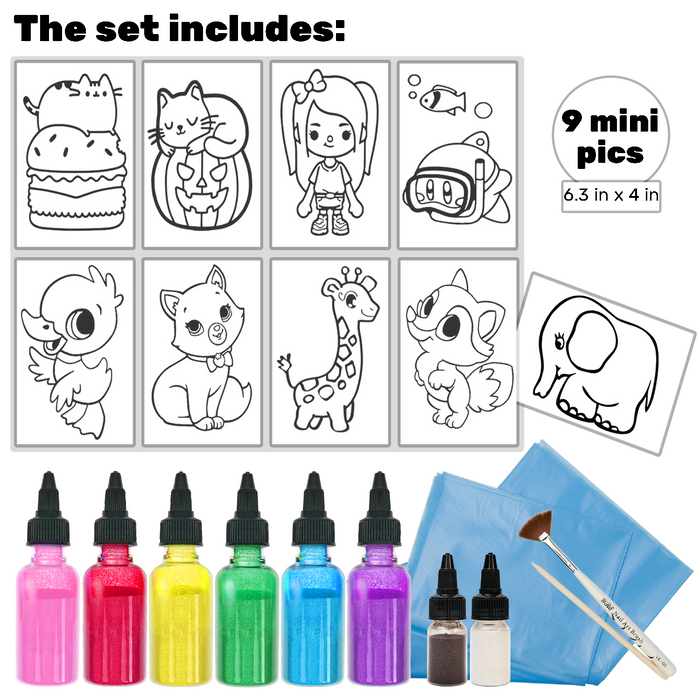 9 in 1 Sand Art Pictures – Color Splash Sand Painting Kit – Creative Animals & Fruits Set