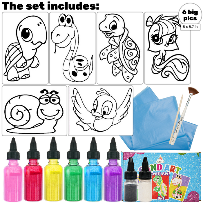 6 in 1 Sand Art Pictures Craft Kit – Peel & Stick Sand Painting Set for Kids