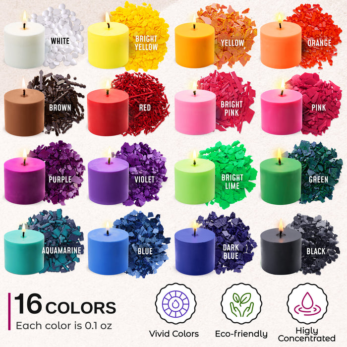 Candle Dyes - Set 16-Color Soy Wax Candle Dye Сhips - For Candle Making