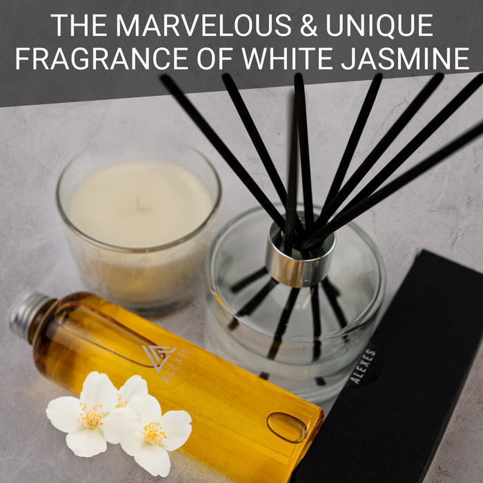 Essential Oil Diffuser Gift Set – Jasmine Reed Diffuser, Candle & Aroma Sachet – Elegant Home Fragrance Set