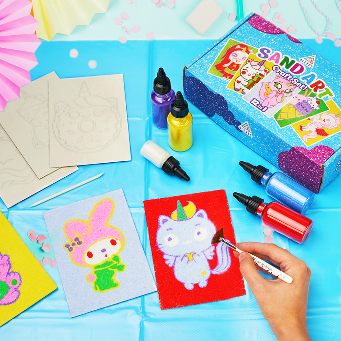 12 in 1 Sand Art Pictures Craft Kit – Color Sand Painting Set – Sticker Mosaic Art for Kids
