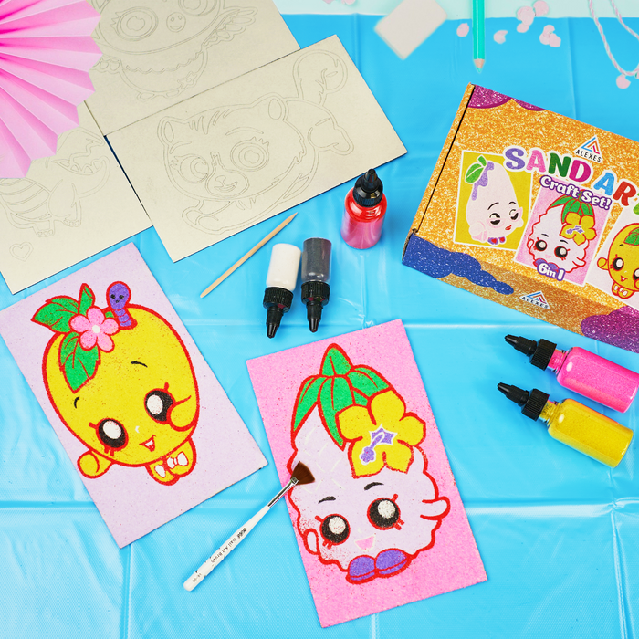 6 in 1 Sand Art Pictures – Color Splash Peel & Stick Sand Art Kit for Kids – Fruits & Animals Design