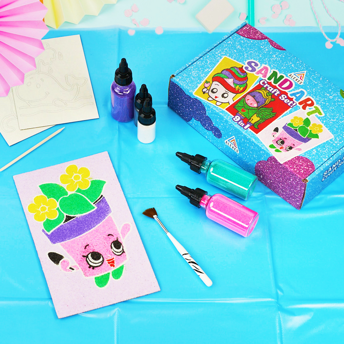 9 in 1 Sand Art Pictures Kit – Color Splash Sticker Sand Art for Kids – Fruits & Animals Theme