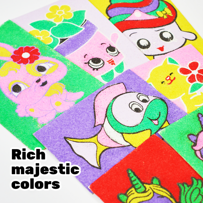 9 in 1 Sand Art Pictures Kit – Color Splash Sticker Sand Art for Kids – Fruits & Animals Theme