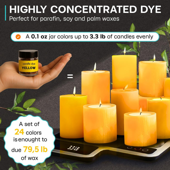 Candle Dyes - Set 24-Color Wax Candle Dyes in 0.1 oz. jars - For Candle Making