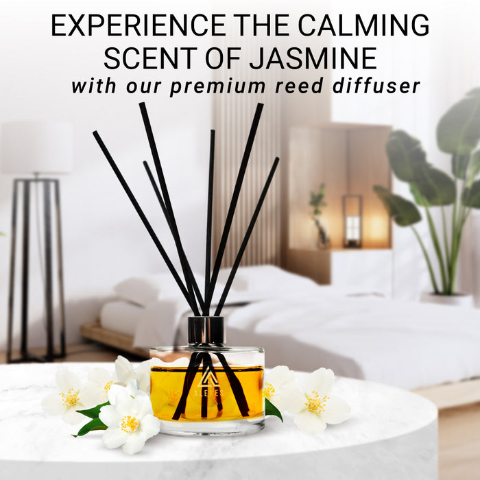 Essential Oil Diffuser Gift Set – Jasmine Reed Diffuser, Candle & Aroma Sachet – Elegant Home Fragrance Set