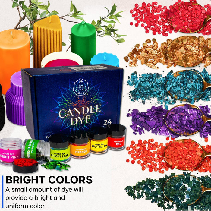 Candle Dyes - Set 24-Color Wax Candle Dyes in 0.1 oz. jars - For Candle Making