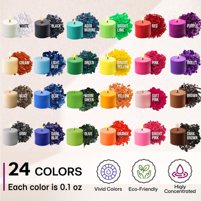 Candle Dyes - Set 24-Color Wax Candle Dyes in 0.1 oz. jars - For Candle Making