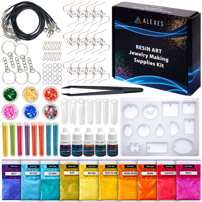 ALEXES Resin Accessories Decoration - Resin Keychain Kit - Resin Decoration Accessories Kit - Epoxy Resin Jewelry Making Supplies - Resin Earring Molds Silicone Jewelry Making Kit