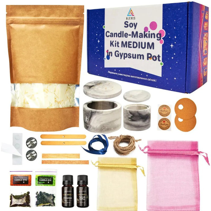 Soy Candle-Making Kit MEDIUM in Gypsum Pot
