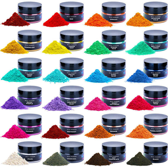 Mica Powder -  24 Colors Set Jars 10 g - For Epoxy Resin, Nails, Soap Making, and Dye