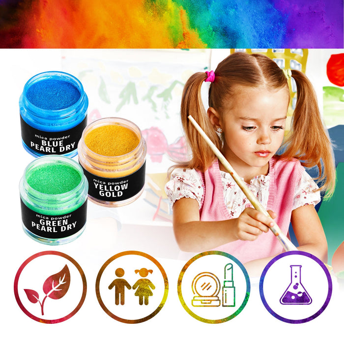 Mica Powder - 36 Colors Set Jars 0.1 oz  - For Soap Making, Epoxy Resin