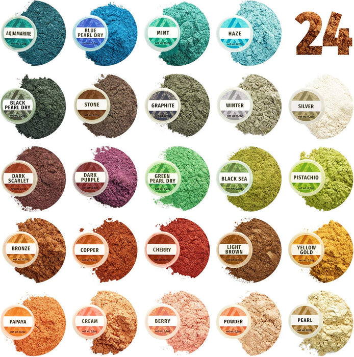 Mica Powder -  24 Colors Set Jars - For Epoxy Resin, Nails, Soap Making, and Dye