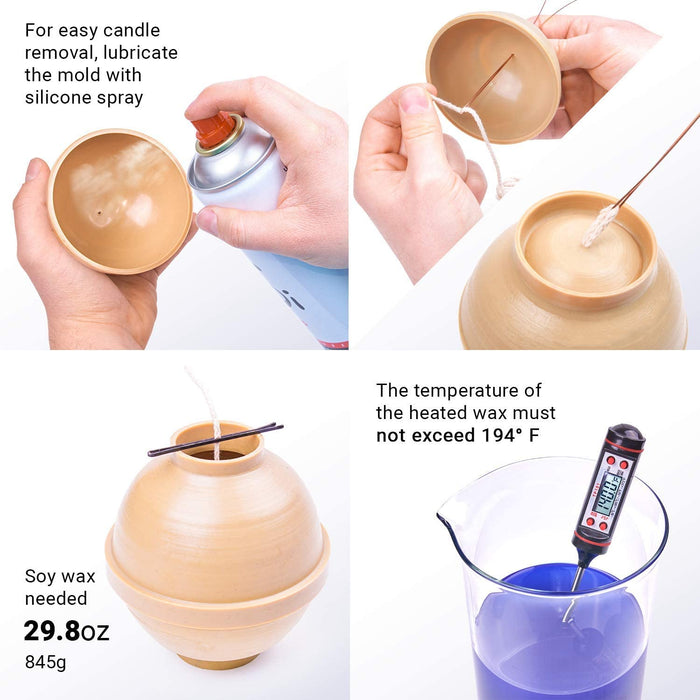 Candle Making Mold - Plastic Candle Mold Sphere Form - Ball Diameter: 4.7 in