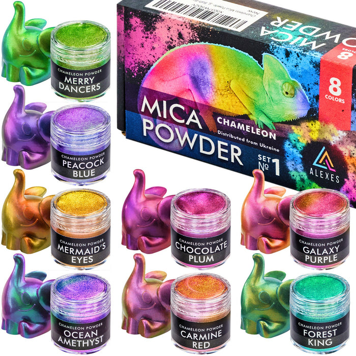 Chameleon Mica Powder - 8-Colors Set №1 Jars 0.1 oz - For Soap Making, Epoxy Resin