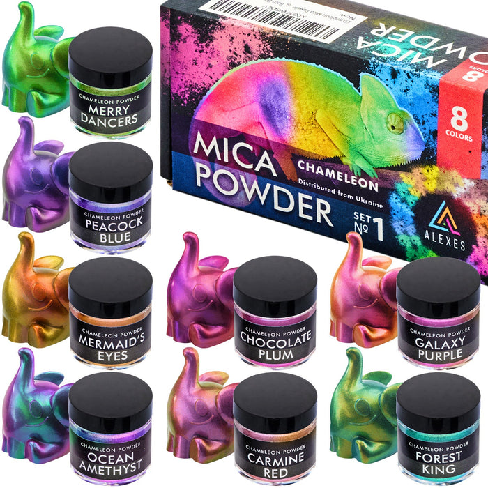 Chameleon Mica Powder - 8-Colors Set №1 Jars 0.1 oz - For Soap Making, Epoxy Resin